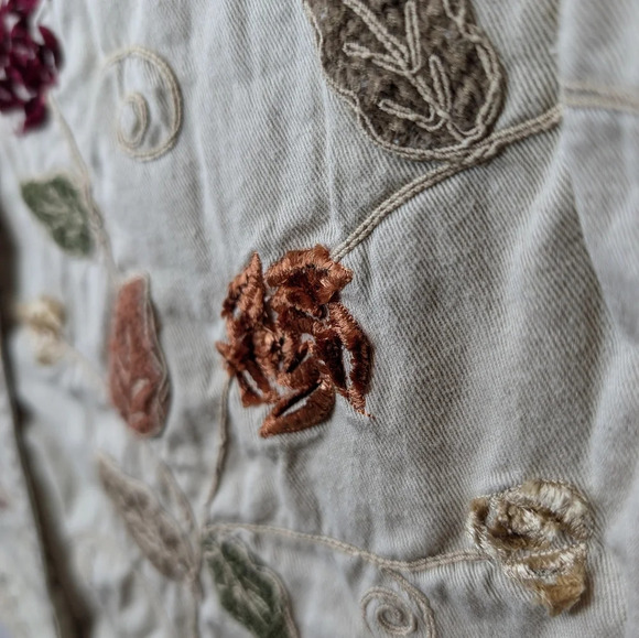 Vintage 90s Cream Khaki Button Front Embroidered Velvet Floral Fall Vest Women L - Picture 5 of 9